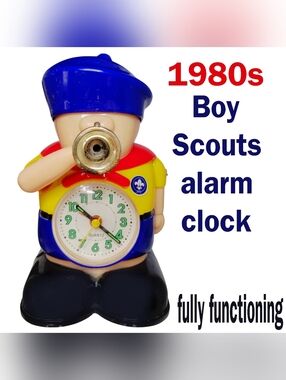 RARE 1980s Boy Scout Figure Alarm Clock - Fully Functioning